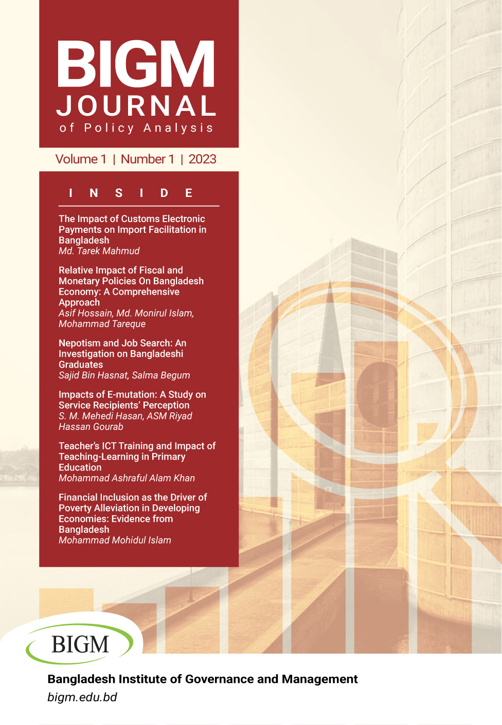 					View Vol. 1 No. 1 (2023): BIGM Journal of Policy Analysis
				